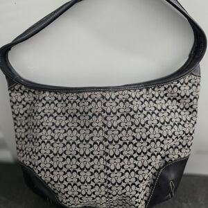 Coach Black and Grey Signature Patterned Shoulder Bag